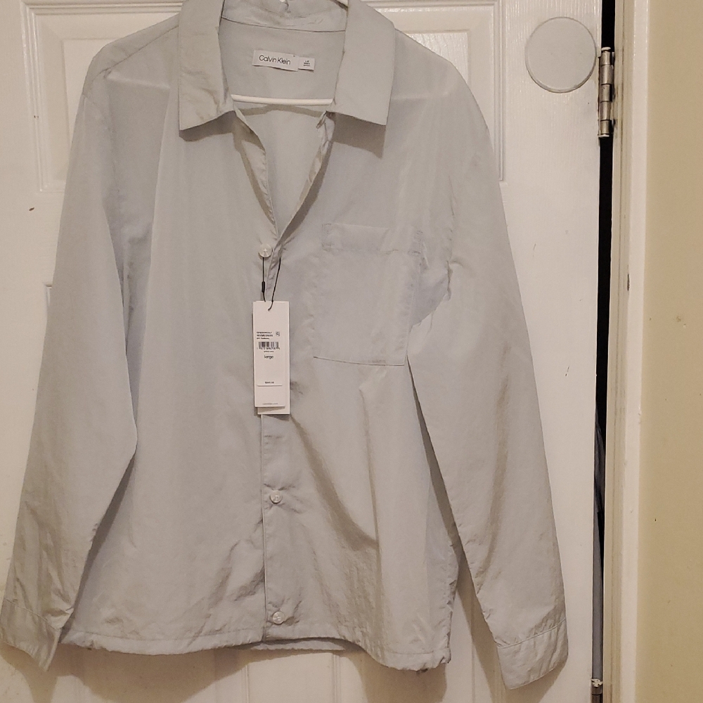 Calvin Klein Light Gray Button-Up Wind Breaker Shirt Jacket